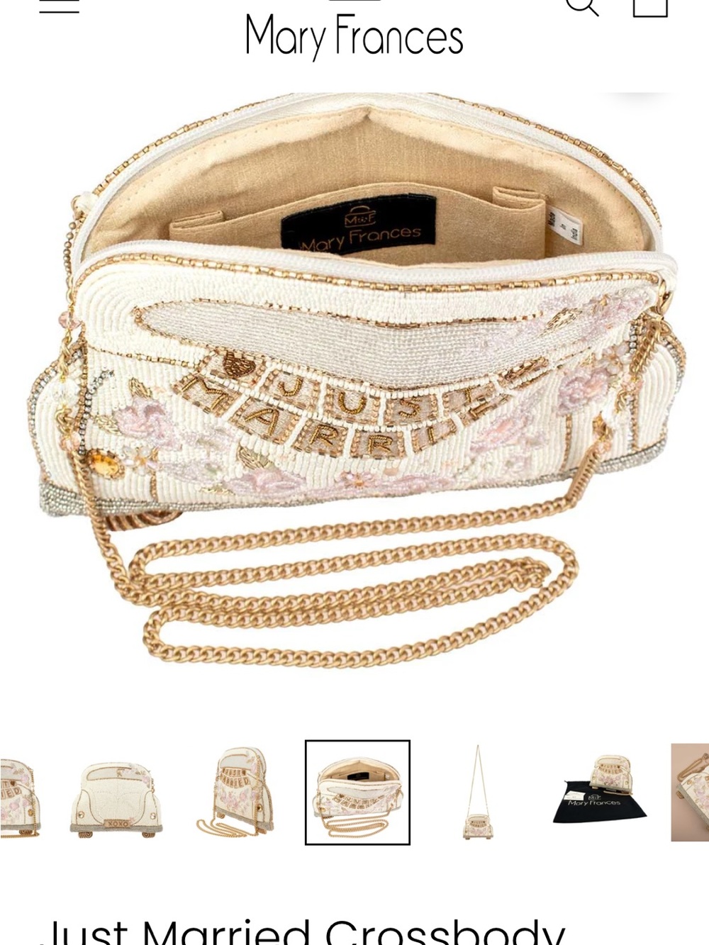 New! Never worn, Mary Frances Cream and Pink 'Just Married' Beaded Crossbody Bag - Picture 2 of 5